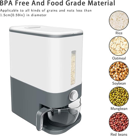 Lenwi 22-25 Lbs Rice Dispenser, Large Cereal Dry Food Storage Containers with Measuring Cup,BPA-Free Household for Kitchen Pantry Organization-Grey