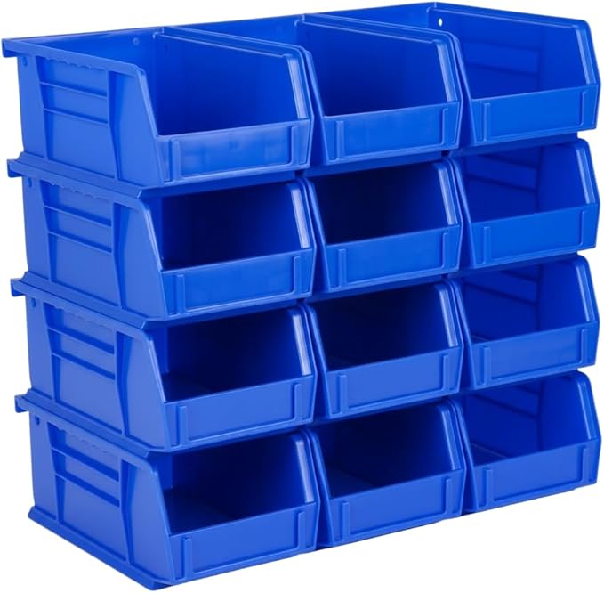 Hudson Exchange 7-1/2" x 4" x 3" (12 Pack) Plastic Stackable Storage Bin and Hanging Container, Blue