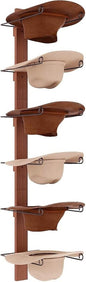 Cowboy Hat Rack - 6-Piece Western Hat Holder, Rustic Black Metal & Natural Wooden Board Wall Mount