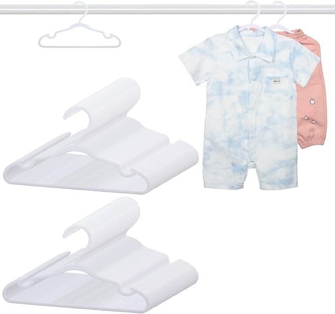 100 Pack White Baby Hangers 11.42 Inch - Kids Non-Slip Clothes Hangers for Infant & Child, Durable Plastic Children's Hangers for Closet, Pants, Coats, Skirts