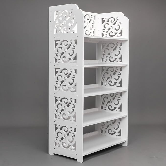 5 Tier Wood-Plastic Board Shoe Racks,Narrow Vertical Shoes Rack,Freestanding Shoe Organizer Shelf,Shoe Rack Storage Organizer,with Shelves,for Closet, Entryway, Front Door Entrance, Hallway (White)