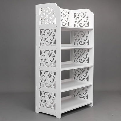 5 Tier Wood-Plastic Board Shoe Racks,Narrow Vertical Shoes Rack,Freestanding Shoe Organizer Shelf,Shoe Rack Storage Organizer,with Shelves,for Closet, Entryway, Front Door Entrance, Hallway (White)