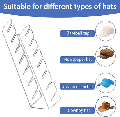 Hat Organizer for Baseball Caps 2Pcs No Install Acrylic Hat Racks for 14 Baseball Caps Storage Organizer for Closet, Bedroom, Dresser, Office Display Holder Durable
