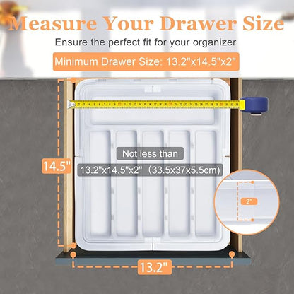 Spaclear Large Silverware Drawer Organizer Expandable Kitchen Utensil Organizer BPA Free Flatware Cutlery Holder Tray Adjustable Plastic Drawer Divider Storage for Forks Knives 6-9 Slots White
