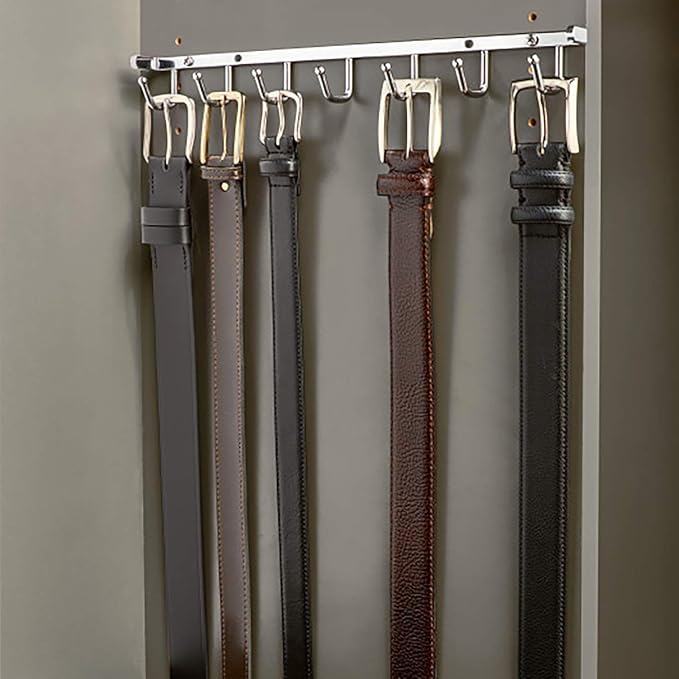 Rev-A-Shelf Sidelines 14" Closet Wall Hanging Mount for Belt, Scarf, or Tie Accessory Organization Rack Holder Hanger w/7 Hooks Chrome, BRCL-14NS-CR-1