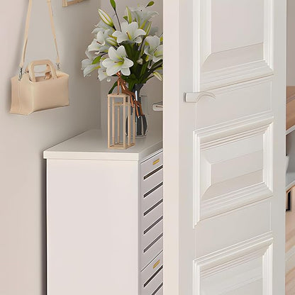 VECELO Shoe Cabinet Storage for Entryway with 3 Flip Drawers Slim Hidden Free Standing Organizer for Narrow Hallway, Bedroom, Living Room, Large Capacity, Modern, White, 3-Shelf