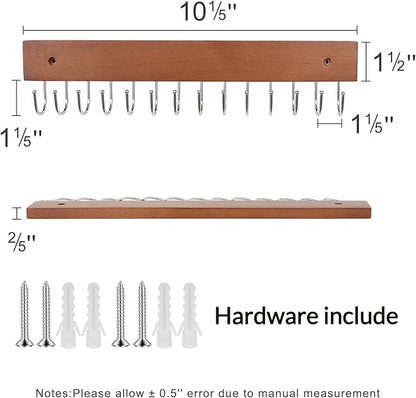 SCUNDA Hanging Jewerly Organizer for Wall, Wall Mounted Necklace Holder, Wood Wall Mount Jewerly Organizer for Earrings Bar, Hanging Rings, Necklaces and Bracelet, Nice Gift for Woman (2pack,Brown)