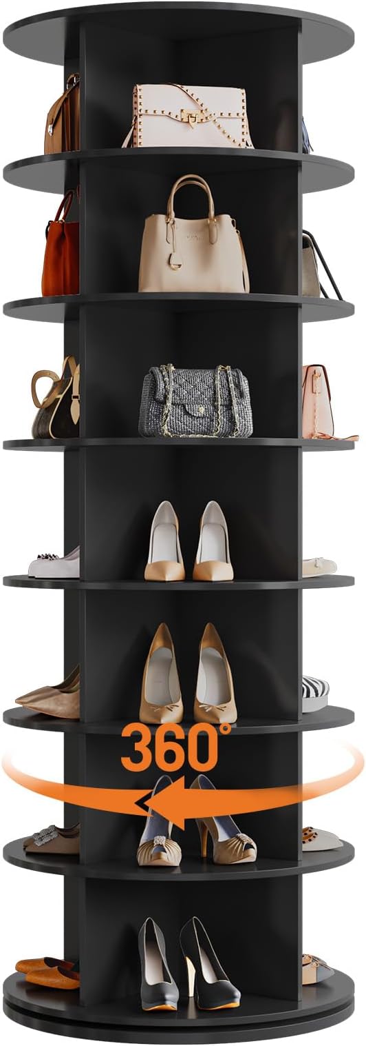 GarveeHome 7 Tier Rotating Shoe Rack Tower, 360° Revolving Free Standing Spinning Shoe Organizer, Vertical Spinning Shoes Display, Shoes Rack Storage Round Carousel, Rotate Shoes Closet Organization