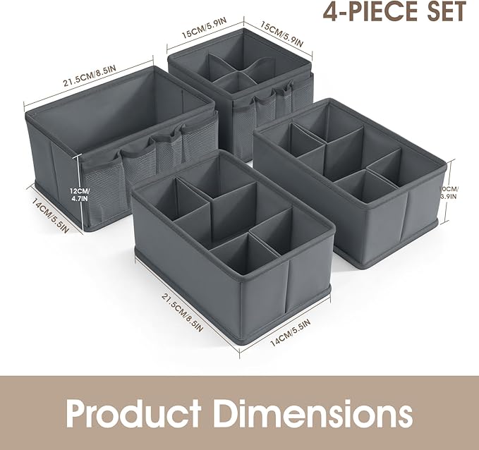 Cosmetic Storage Bins Makeup Organizer, Adjustable Multifunction Storage Box Desk Drawer Divider for Makeup Brushes, Bathroom Countertop or Dresser, Set of 4