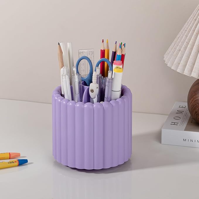 Anyoifax 360 Rotating Makeup Brush Holder 7 Slots Make Up Brush Organizer Removable Spinning Cosmetic Brushes Storage Pen Holder for Vanity, Dresser, Desk, Purple