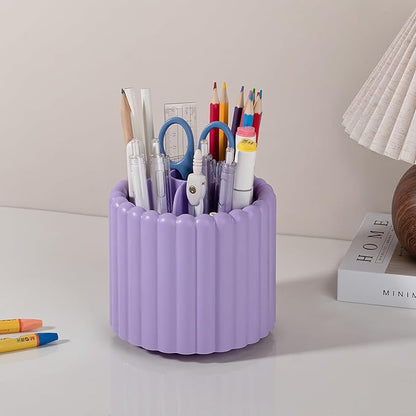 Anyoifax 360 Rotating Makeup Brush Holder 7 Slots Make Up Brush Organizer Removable Spinning Cosmetic Brushes Storage Pen Holder for Vanity, Dresser, Desk, Purple