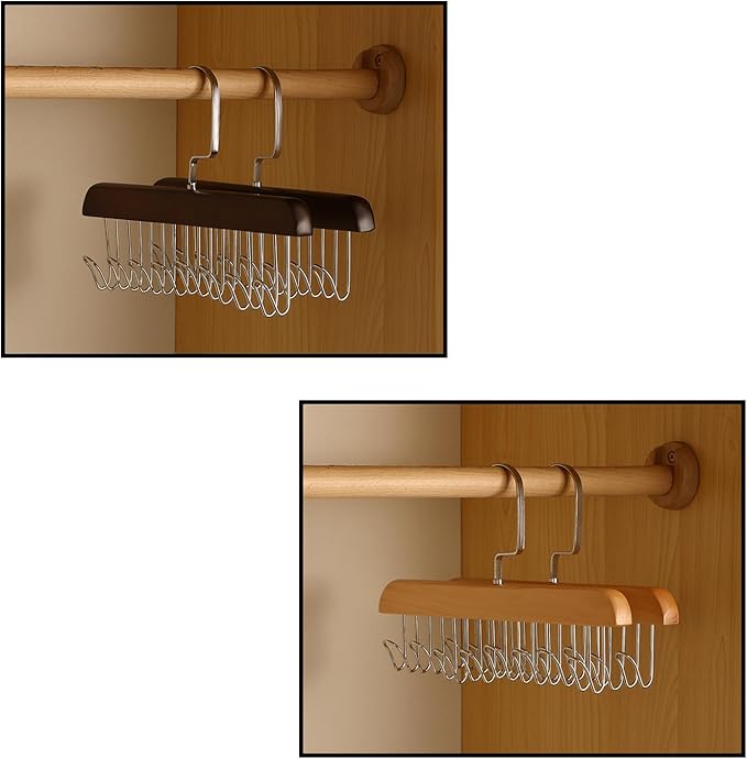 Belt Hanger 4Pcs Belt Hanger with 32 Hooks Bra Hangers for Closet,Space-Saving Wooden Closet Hanger Organizer for Ties, Scarves, Bras,Tank, Tops (2Wood Color 2White)