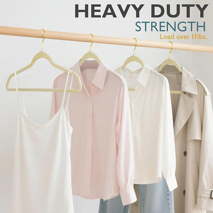 ManGotree Velvet Coat Hangers with 360° Swivel Gold Hook, Non-Slip Felt Suit Hangers, Ultra-Thin Space Saving Clothes Hanger for Jacket, Sweater, Shirt, Dress, Pants (66 Pack, Beige)