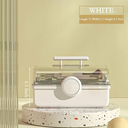 WMM Makeup Storage Organizer, Large Capacity Makeup Organizer with Transparent Visual Cover, Handle 3 Layers Portable Cosmetic Storage Box Easily Organize Your Cosmetics, Jewelry and Hair Accessories