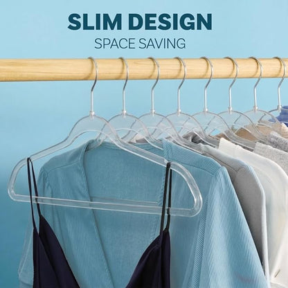 DEILSY™ Clear Hangers 50 Pack with Silver Hook - Non Velvet Slim Hangers - Durable Hanger Space Saver for Closet Organization, Shirts, Dresses, Jackets, Pants, Adult Clothes Storage Solution