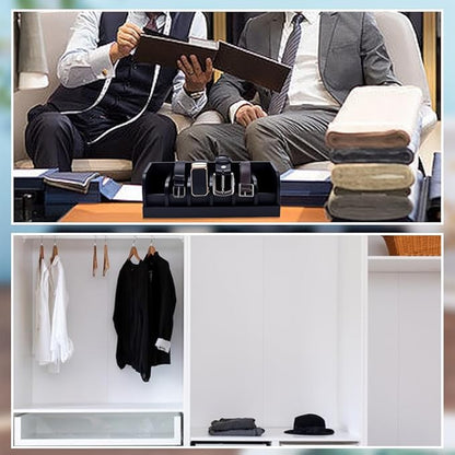 UNICRAFTALE Black Wood Belts Organizer Box 35cm Belt Organizer Tie and Belt Storage Holders for Closet and Drawer Organizer 6-Compartment Belts Organizer and Displayer for Men Women