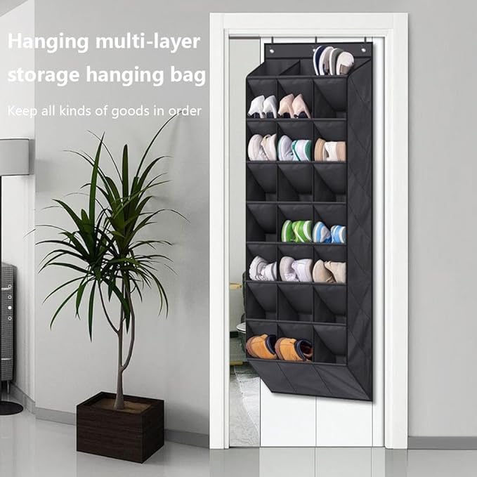 Over The Door Shoe Organizer for Closet, Hanging Shoe Rack Organiser with 24 Large Deep Pockets Shoe Holder for Sneakers Storage