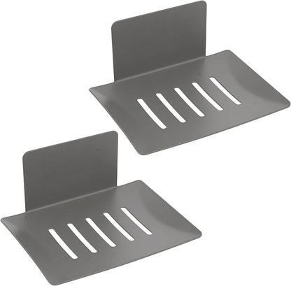 2 Pack Soap Dishes for Bathroom, Bar Soap Holder with Self Draining Tray, Soap Tray for Shower Wall, 4 Slot Self-Adhesive Soap Container (Gun Grey)