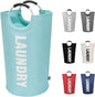 DOKEHOM 90L Large Laundry Basket, Collapsible Laundry Bag, Freestanding Tall Clothes Hamper, Foldable Washing Bin (Light Blue)