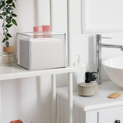 Yalikop Wall Mounted Disposable Facial Towel Storage Box Holder, Clear Acrylic Box for Clean Towels XL (Not Included), Disposable Face Towelettes Organization Container for Bathroom Cleansing Dry Wipe