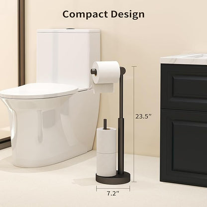 YUMORE Toilet Paper Holder Stand, Free Standing Toilet Paper Holder with Storage, Weighted Base Open-Ring Stainless Steel Tissue Organizer (Matte Black)