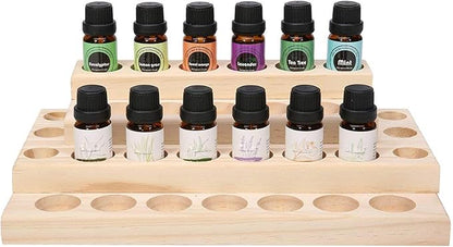 VolksRose 4-Tier Essential Oils Storage Rack, Wooden Essential Oils Nail Polish Display Holder Shelf, Cosmetic Perfume Essential Oil Organizer Stand - 30 Slots for (5ml 10ml 15ml 20ml) Bottles