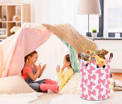 CLOCOR Large Laundry Basket,Waterproof Nursery Hamper,Collapsible Fabric Storage Container,Toys Bin,Room Decor,Gift Basket（Pink Bowknot