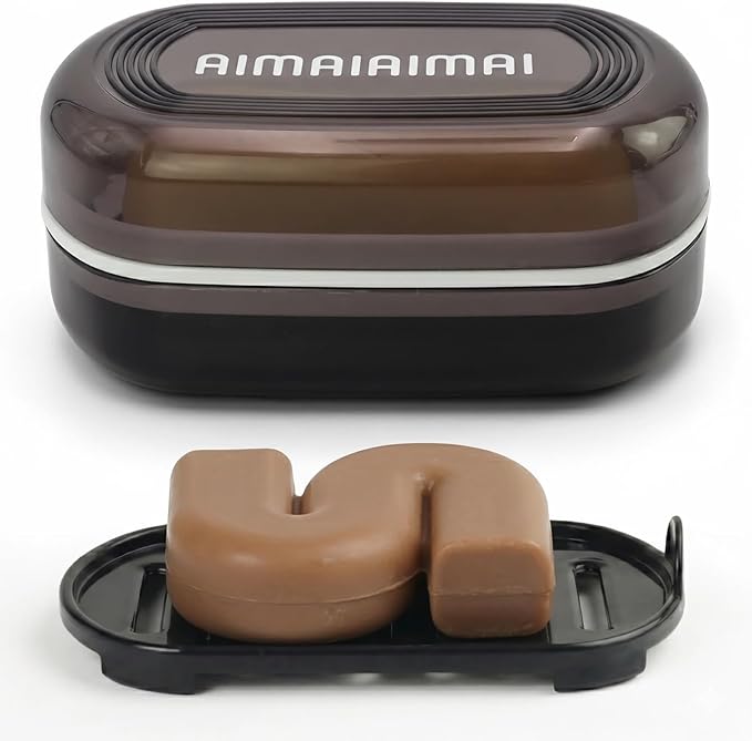 AIMAIAIMAI Travel Soap Container, Leakproof Soap Box, Travel Soap Holder with Removable Draining Layer, Portable Soap Case for Traveling, Camping, Gym (Black)