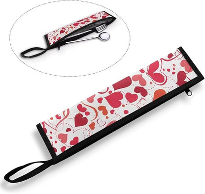 COEQINE Travel Silverware Holder Pink Lovely Heart for Women Travel Utensil Carrying Case With Handles Zipper Flatware Organizer Case for Camping