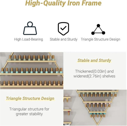 Metal Wall-Mounted Nail Polish Organizer Display Rack Cosmetic Display Case for Small Space, Vanity Bathroom (Gold)