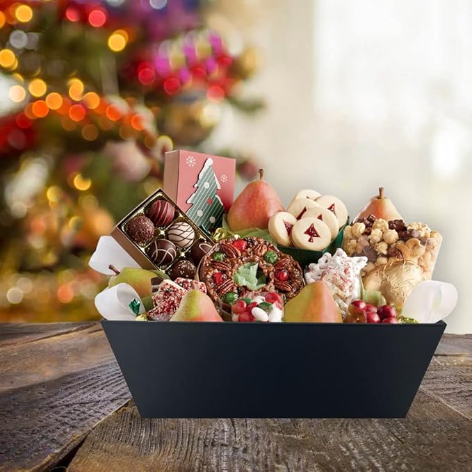 funsky Baskets For Gifts Empty, 5 Pk Black Empty Gift Baskets To Fill, Sturdy Cardboard Tray With Handles, Large Gift Baskets Empty Bulk For Beautiful Gifts, Christmas, Easter, Halloween