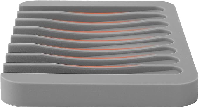 Anwenk Soap Dish for Shower Waterfall Soap Holder Soap Tray Soap Saver Drainer Flexible Silicone for Shower/Bathroom/Kitchen/Counter Top,Keep Soap Bars Dry Clean,Easy Cleaning- Grey, 1Pack