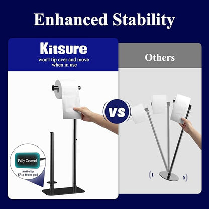 Kitsure Toilet Paper Holder Free Standing - Large Capacity Toilet Paper Holder for 4 Rolls, Rustproof Toilet Paper Stand with Non-Slip Stable Base, Black, Medium
