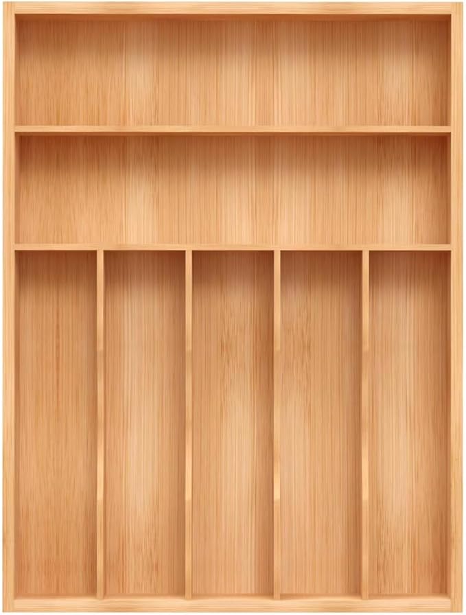 Unibambou Bamboo Utensil Drawer Organizer, Silverware Tray Organizer, Kitchen Drawer Organizer for Flatware Cutlery, Silverware Tray for Drawer (Natural, Large 16.5x12 Inch)