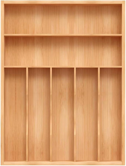 Unibambou Bamboo Utensil Drawer Organizer, Silverware Tray Organizer, Kitchen Drawer Organizer for Flatware Cutlery, Silverware Tray for Drawer (Natural, Large 16.5x12 Inch)