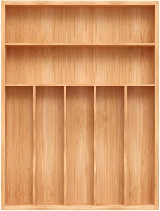 Unibambou Bamboo Utensil Drawer Organizer, Silverware Tray Organizer, Kitchen Drawer Organizer for Flatware Cutlery, Silverware Tray for Drawer (Natural, Large 16.5x12.5 Inch)