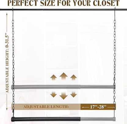 Hanging Closet Rod, 2PC Width and Height Adjustable Closet Rods for Hanging Clothes, 18"-27" Closet Hanging Rod for Space Saving, Double Hanging Closet 0rganizer, Closet Rods Black