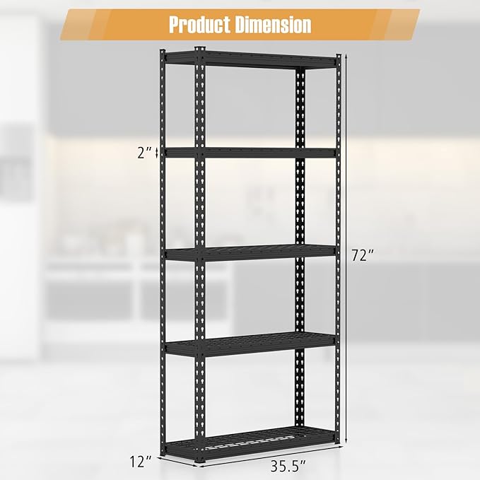Goplus 5-Tier Metal Shelving Unit, 2 Pack Heavy Duty Wire Storage Rack with Anti-Slip Foot Pads, Height Adjustable Shelves for Warehouse, Kitchen, Living Room, Garage, 12" D x 35.5" W x 72" H