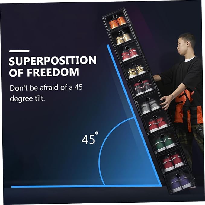 MAGICLULU 6Pcs Stacked Shoe Storage Boxes PP Plastic Organizers for Sneakers Space Saving Design Capacity and Wear Shoe Cases for Home Use