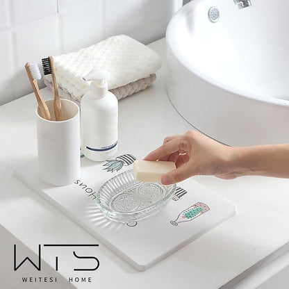 Clear Glass Soap Dish for Cleaner Shower, Oval Bar Soap Holder with Embossed Raised Sides for Bathroom Sink and Kitchen