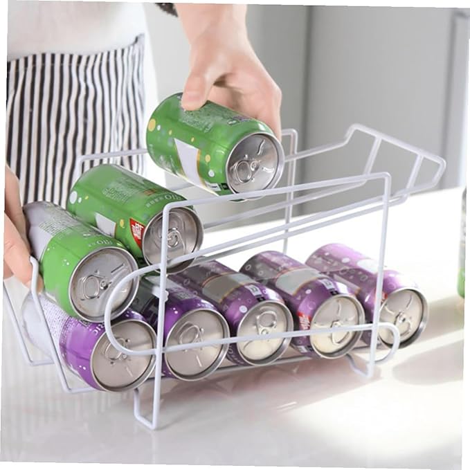 PRETYZOOM 1pc Automatic Beer Storage Rack for Refrigerator Creative Iron Can Organizer Automatic Coverage White for Kitchen Bar Office and Living Room