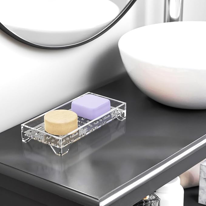 NiHome Self Draining Acrylic Soap Dish Fit for Kitsch, Durable Bathroom & Kitchen Soap Holder with 360° Airflow, Elegant Slotted Design to Keep Soap Bars Dry & Free from Residue, Easy to Clean(Clear)
