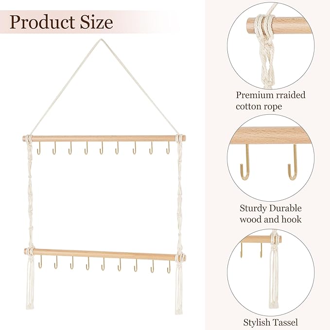 Dahey Macrame Claw Clip Organizer, Hanging Hair Claw Clip Holder Storage Hair Accessories for Women Girls Jewelry Hanger Display Wall Decor for Bedroom Door Closet