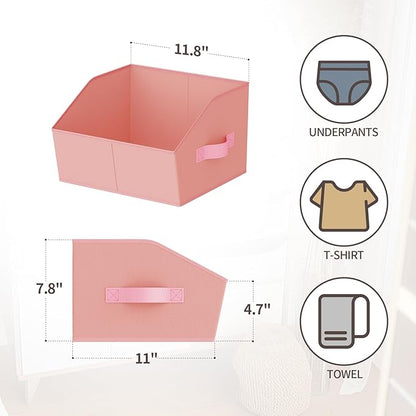 Homsorout Storage Bins for Shelves - Small Trapezoid Closet Shelf Organizer, Fabric Organization Bins with Handles, Storage Baskets for Clothes, Towel, Purse, 4 Pack, Pink
