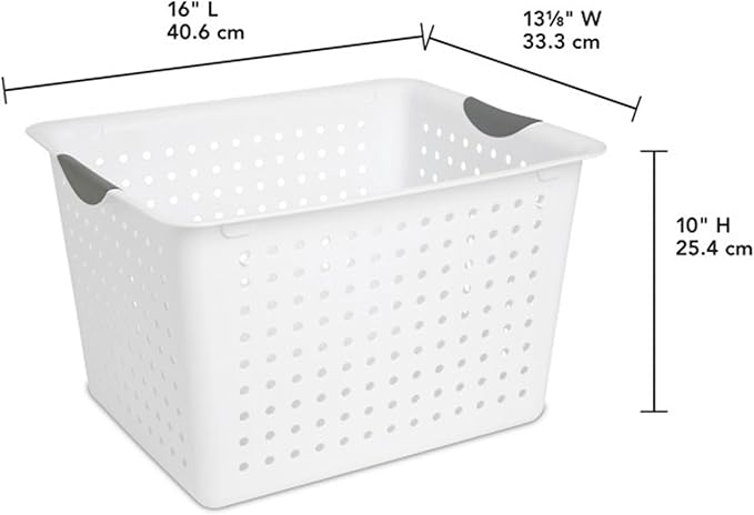 Sterilite 6-Pack Deep Ultra Basket, Open Top Plastic Storage Organizer, White - Classic Baskets for Organizing Countertops, Pantry Shelves, Kitchen Cabinets, Laundry Rooms or Home Offices