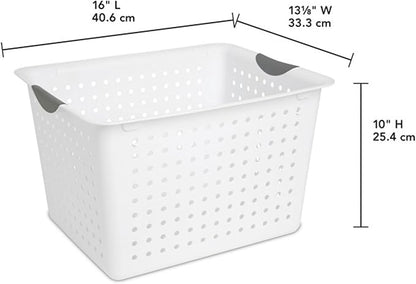 Sterilite 6-Pack Deep Ultra Basket, Open Top Plastic Storage Organizer, White - Classic Baskets for Organizing Countertops, Pantry Shelves, Kitchen Cabinets, Laundry Rooms or Home Offices