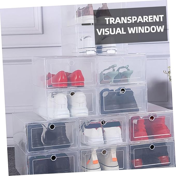 GLEAVI PP Plastic Shoe Storage Box 6-Piece Clamshell Organizer Stackable Shoes Display Case for Men and Women for Closet and Entryway