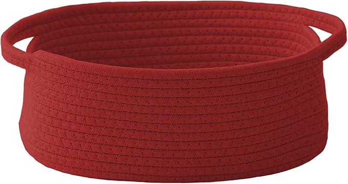 JMvicyroam Woven Basket,Small Rope Storage Bin with Handles & Ribbon Bag, Organizer for Shelves Closets,Gift Basket Empty for Birthday,Books,Dog Toys, Red