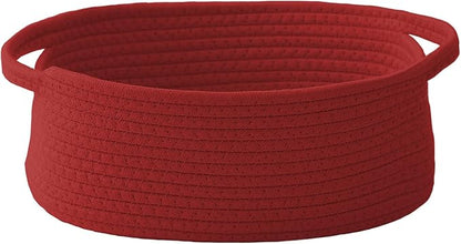 JMvicyroam Woven Basket,Small Rope Storage Bin with Handles & Ribbon Bag, Organizer for Shelves Closets,Gift Basket Empty for Birthday,Books,Dog Toys, Red