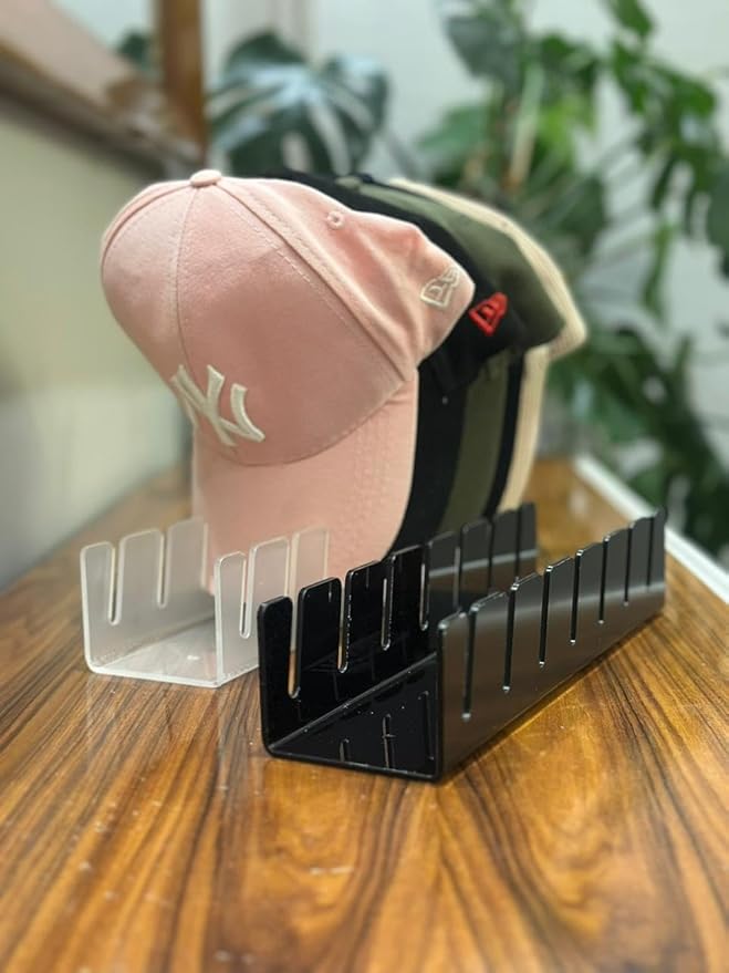 Acrylic Cap Organizer for Baseball Caps – Wall Mounted Hat Rack Holder for 7 Hats, Hat Stand Display, Closet & Wall Storage with Screws or Adhesive – Clear